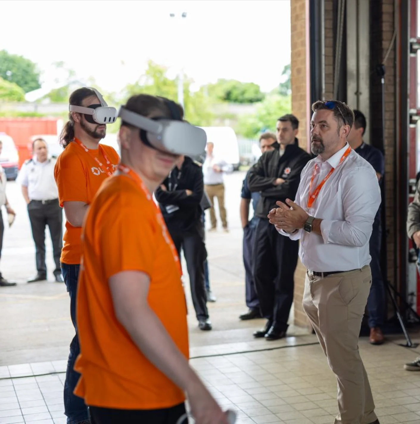 A crew trying XVR headsets at a station demo day
